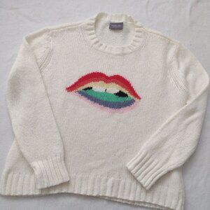 Wooden Ships Cream Sweater with Multicolor Lips Design